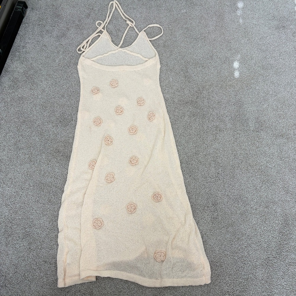 Y2K Knit Halter Maxi Dress Womens M Cream Ivory Beach Vacation Resort Indie Boho - Picture 6 of 7
